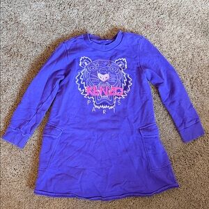 Kenzo Kids Purple Long-Sleeve Tee Dress with Pink Tiger Logo size 10